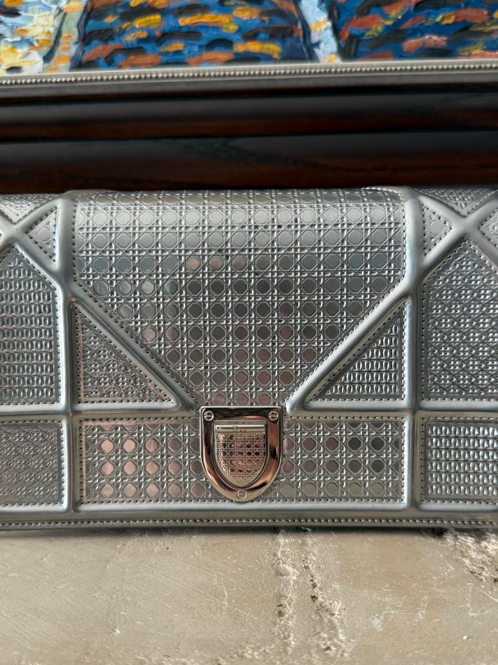 Silver Dior Diorama Micro Cannage Wallet on Chain - Picture 2 of 11